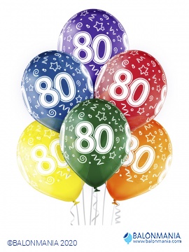 Balon lateks "80ti rođendan šareni" 6 kom