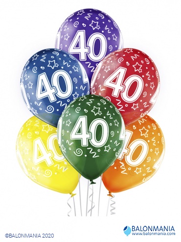 Balon lateks "40ti rođendan šareni" 6 kom