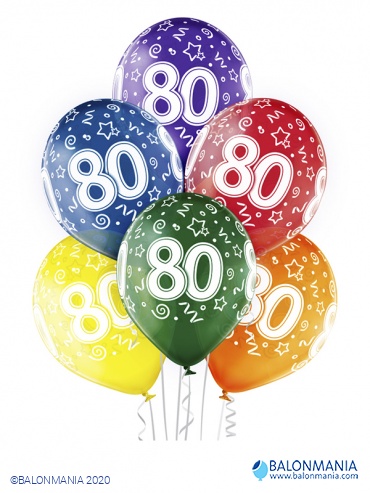 Baloni 80 rođendan premium lateks 30cm (6 kom)