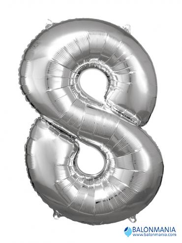 Balon 8 srebrni številka