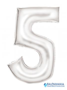 Balon 5 številka bel velik - svilen sijaj