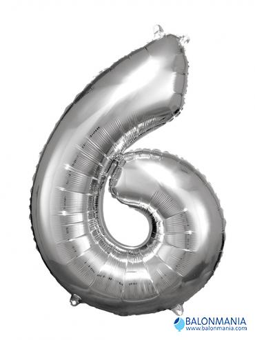 Balon 6 srebrni številka