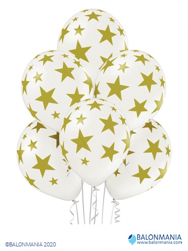 Zlate zvezde beli baloni 6 kom
