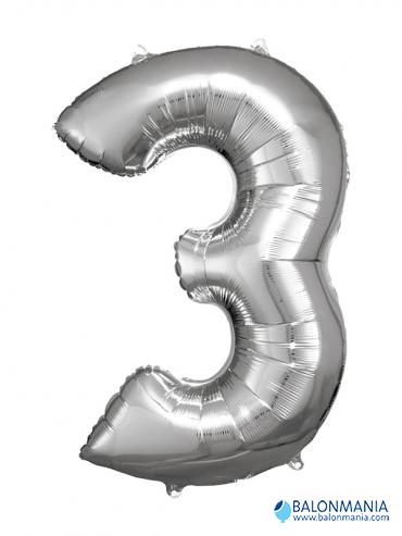 Balon 3 srebrni številka