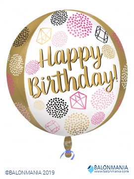 Balon Happy birthday dragulji krogla 3D