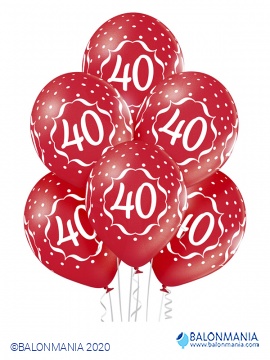Balon 40 obletnica rdeč, lateks (6 kom)