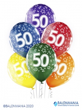 Balon 50 rojstni dan večbarvni, lateks (6 kom)