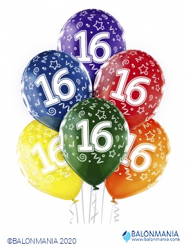 Balon 16 rojstni dan, lateks (6 kom)