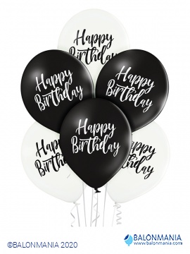 Happy birthday črno beli baloni 6 kom